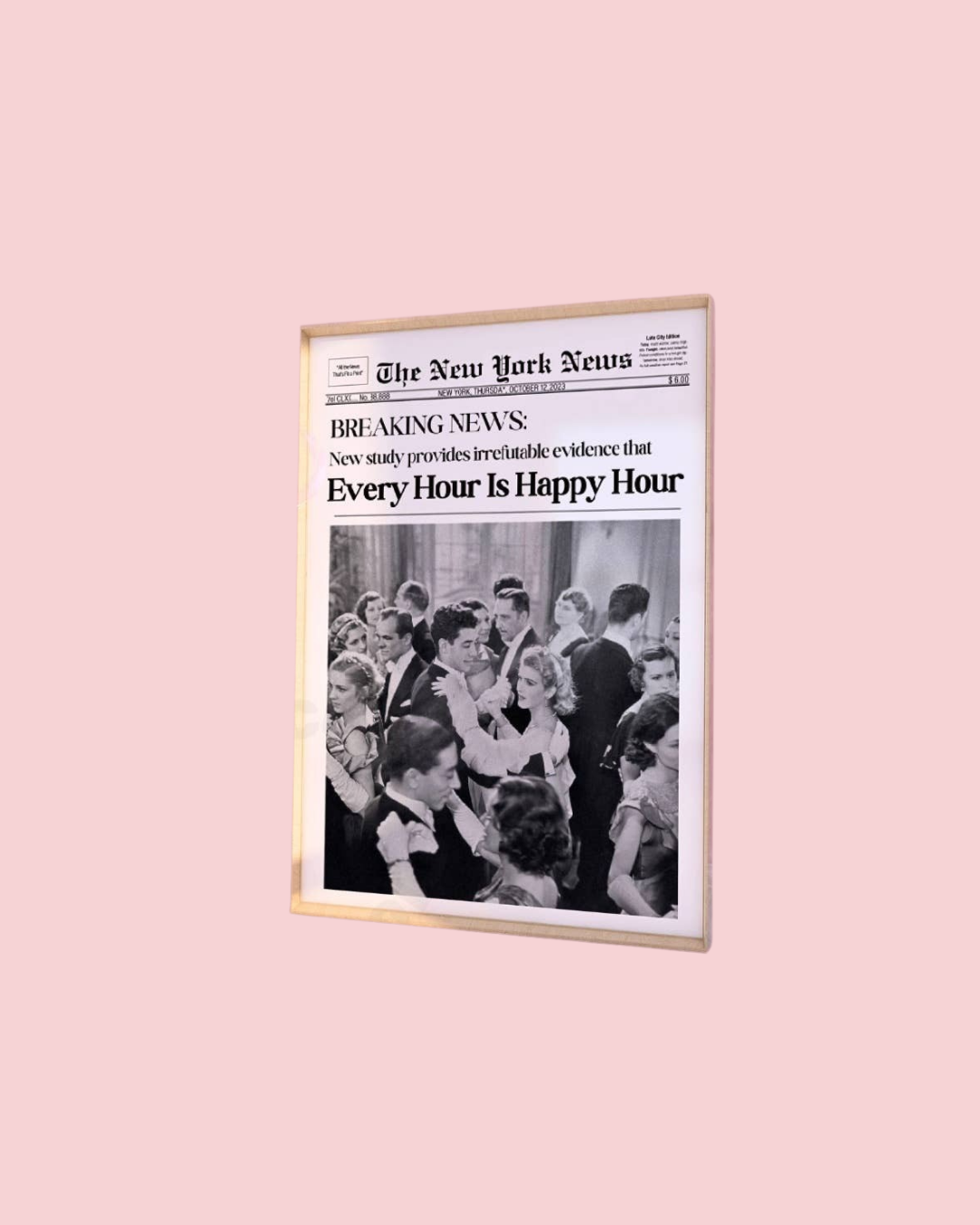 Every Hour Is Happy Hour Retro Newspaper Wall Art Prints