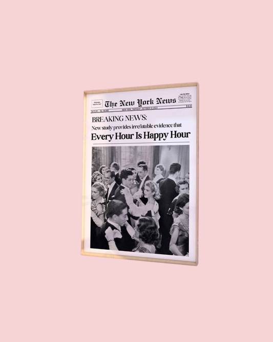 Every Hour Is Happy Hour Retro Newspaper Wall Art Prints