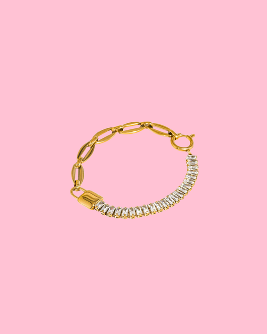 Benson 18K Gold Non-Tarnish Rhinestone Chain Bracelet