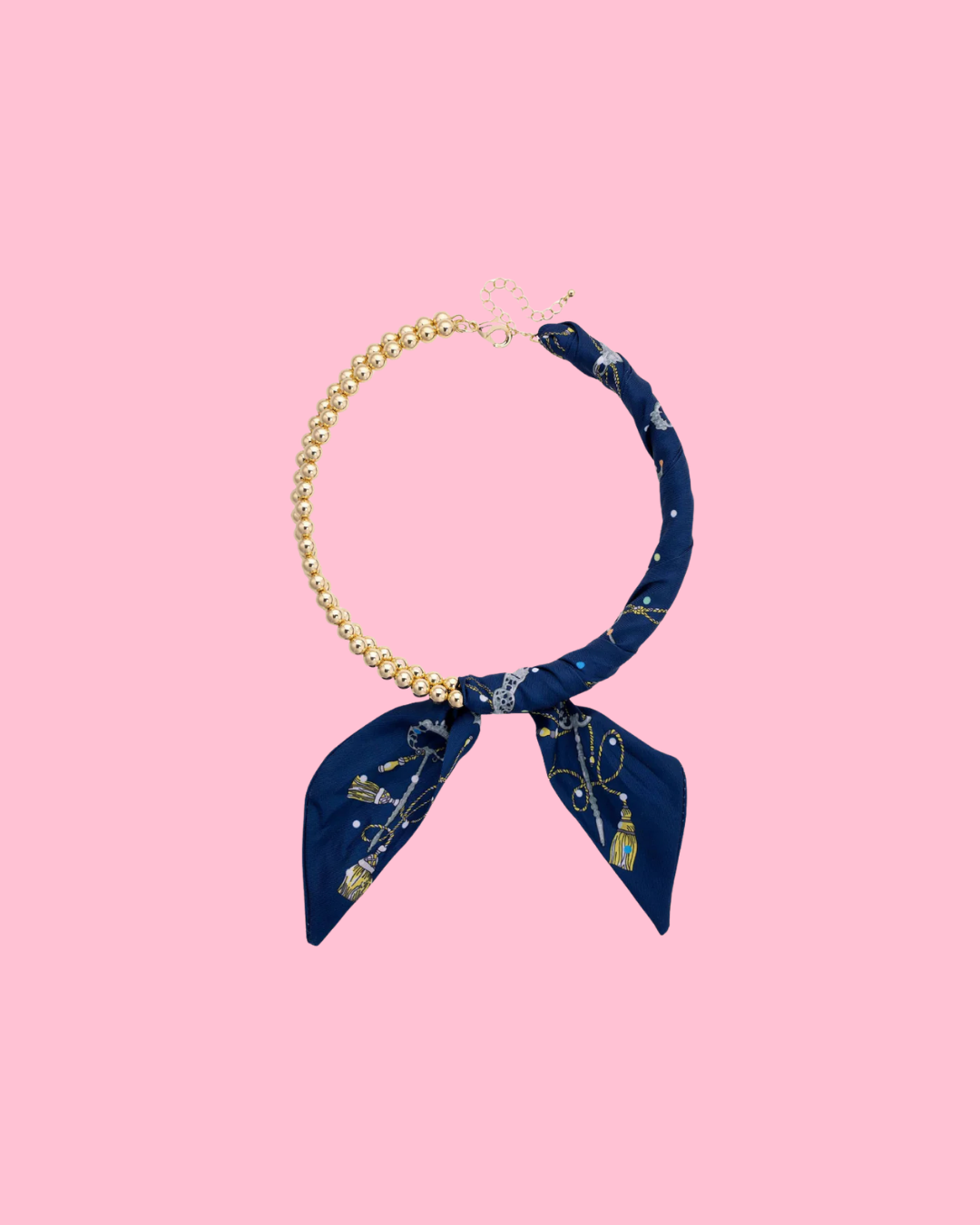 Elodie Ball Bead Scarf Necklace in Navy & Seafoam