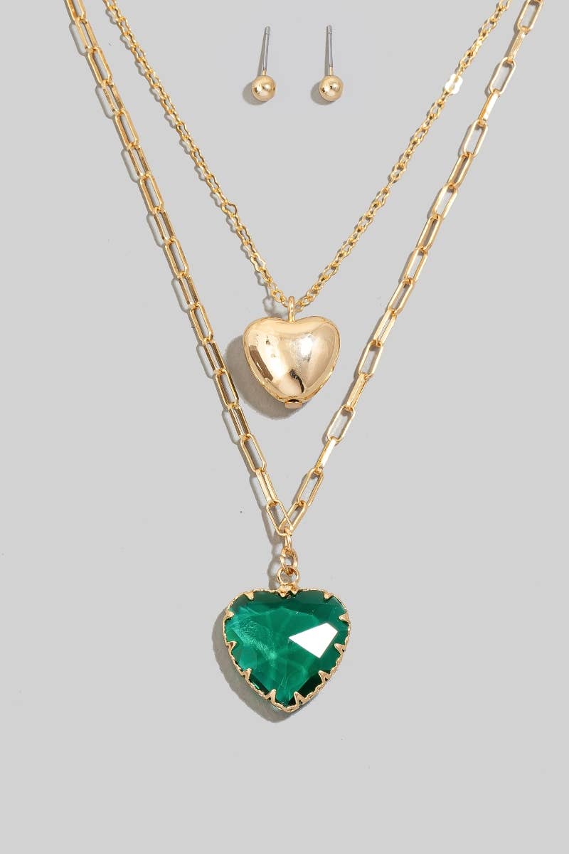 Faceted Crystal And Metallic Pendant Necklace Set