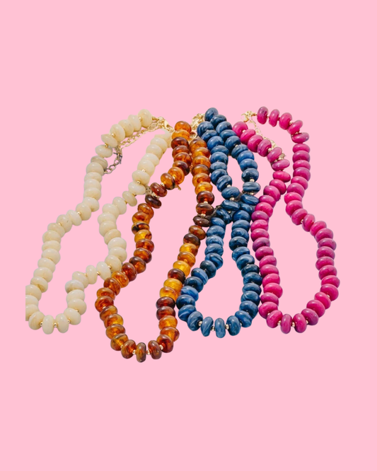 Marble Resin Disc Beaded Necklace