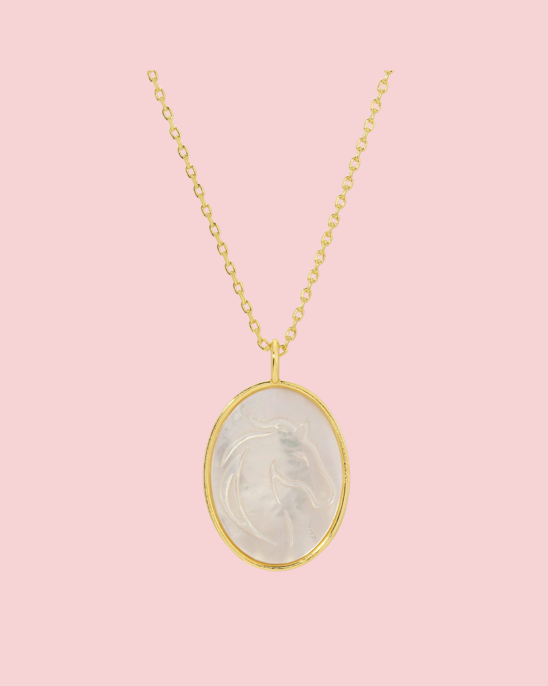 Horse Etched Shell Pendant Necklace