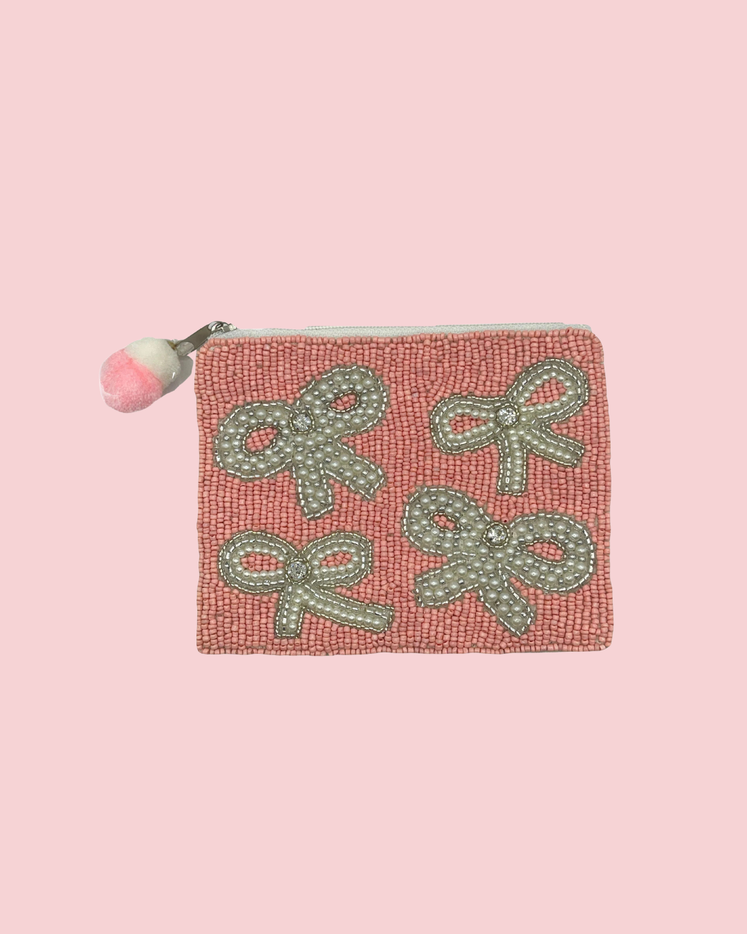 PINK BOW BEADED COIN POUCH
