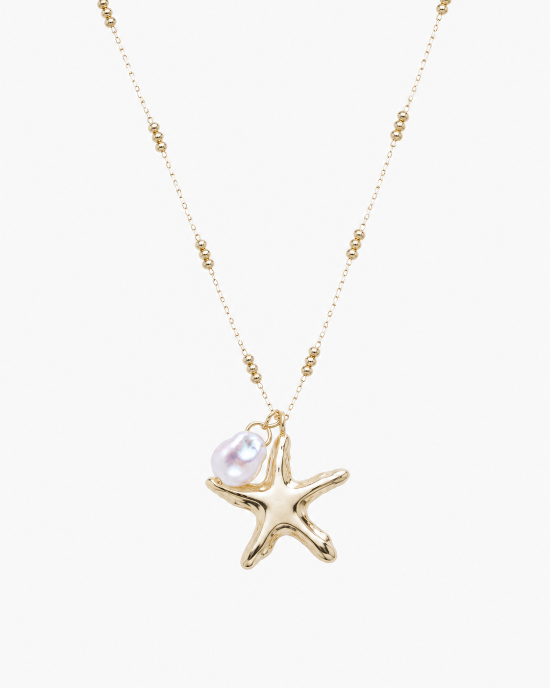 Gold Starfish Pearl Necklace