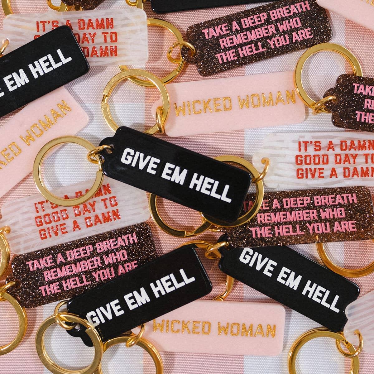 Give Em Hell Rectangle Keychain