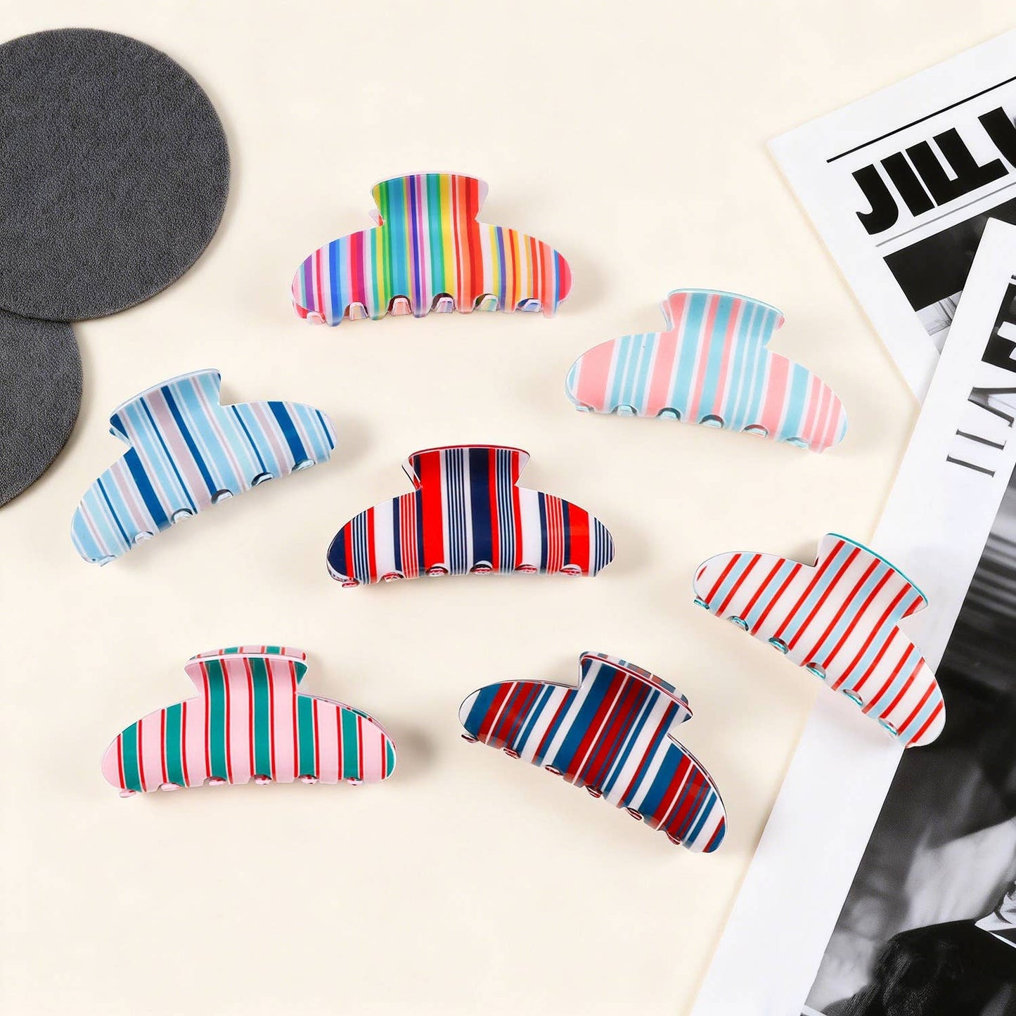 Colorful Vertical Stripe Pattern Hair Claw Clip