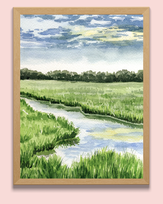 Sunset on the Marsh Watercolor Art Print