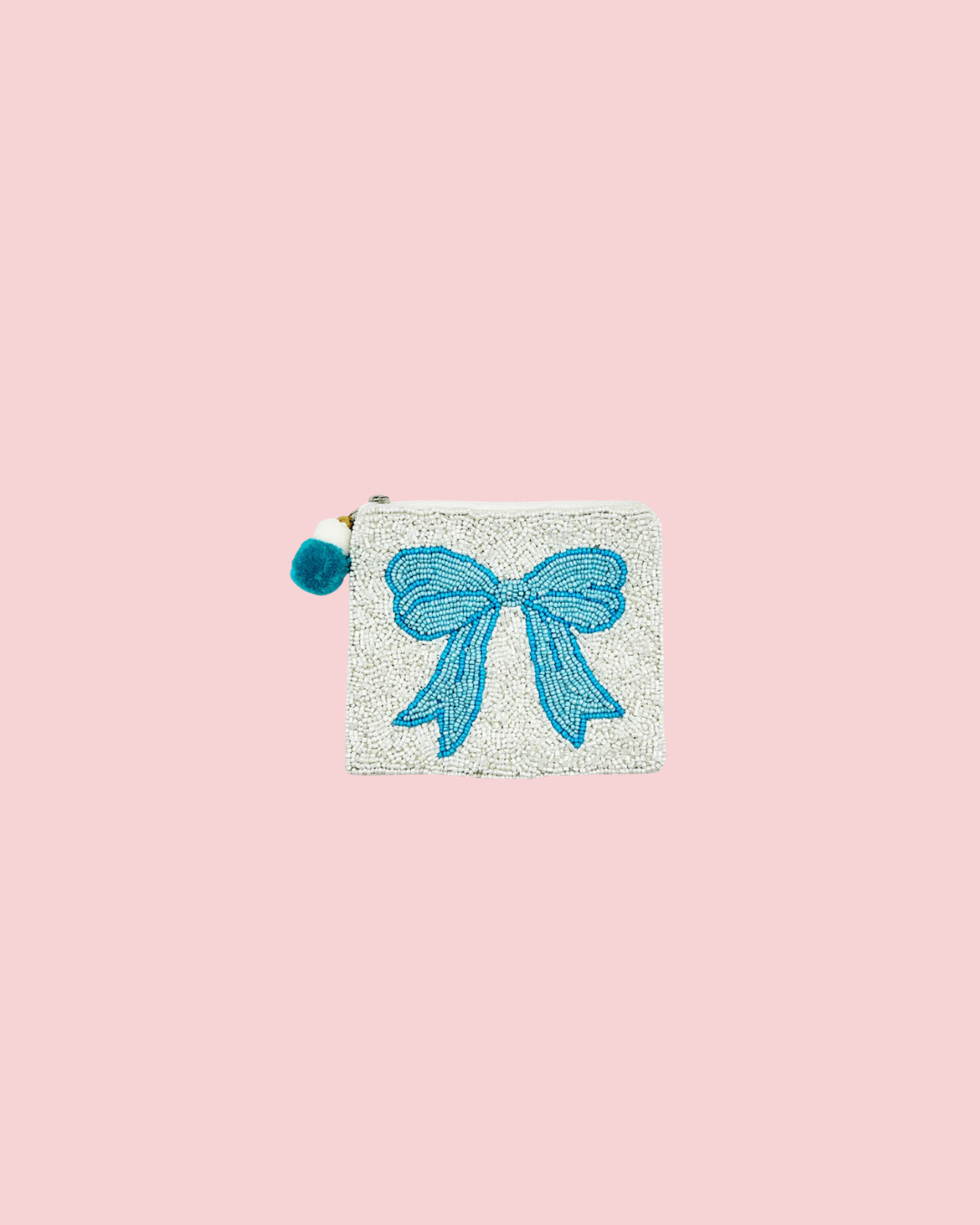 Blue Bow Beaded Pouch