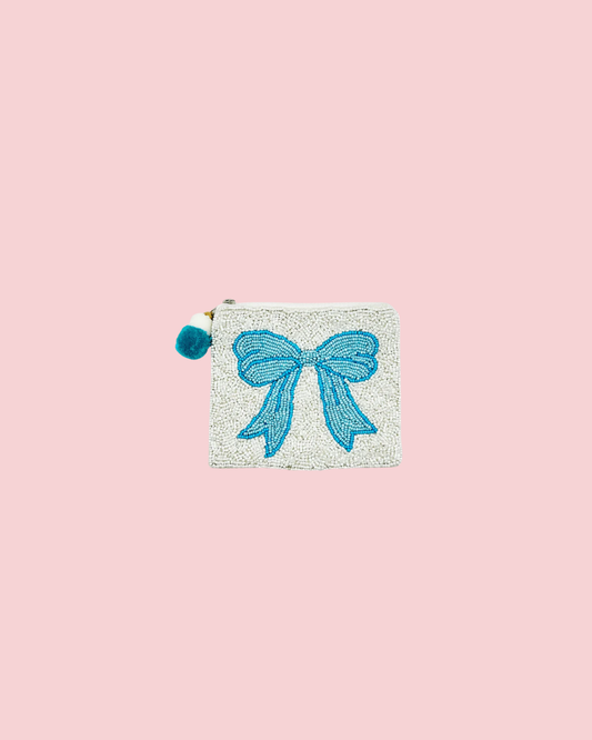Blue Bow Beaded Pouch