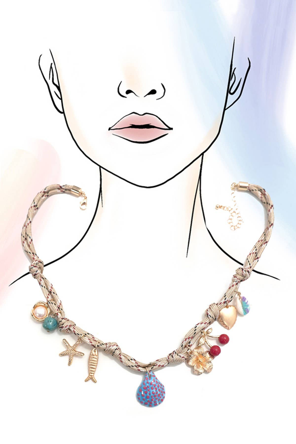 Fish Heart  & Flower Paracord Charm Necklace