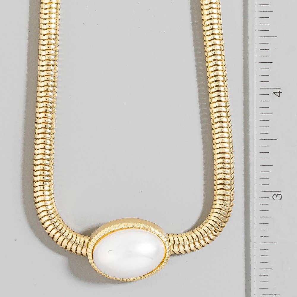 Oval Pendant Metallic Flexible Snake Chain Necklace