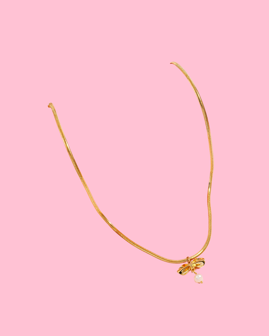 Pearl Bead And Ribbon Bow Pendant Chain Necklace