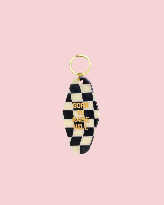 Born to Raise Hell Checkered Keychain