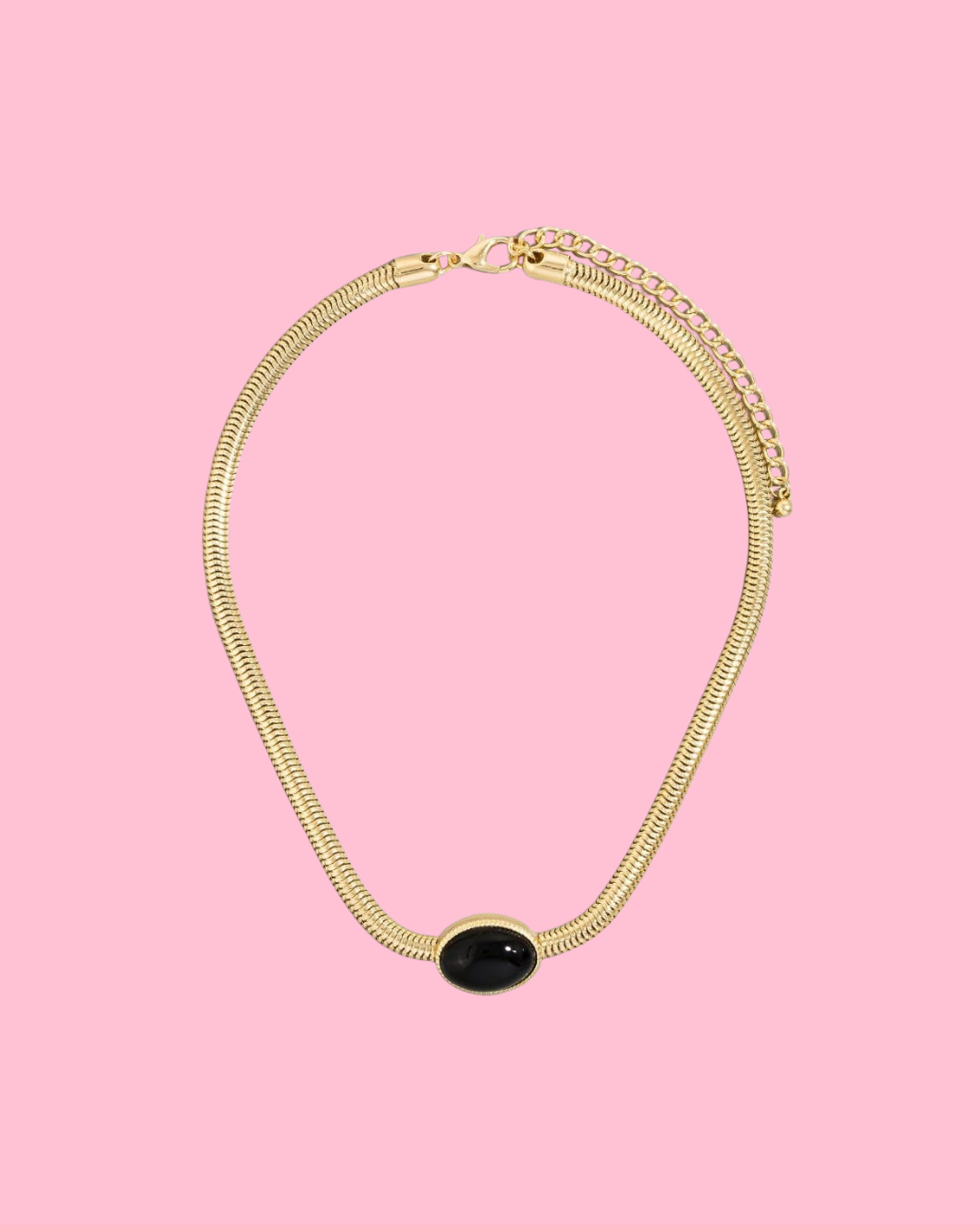 Oval Pendant Metallic Flexible Snake Chain Necklace