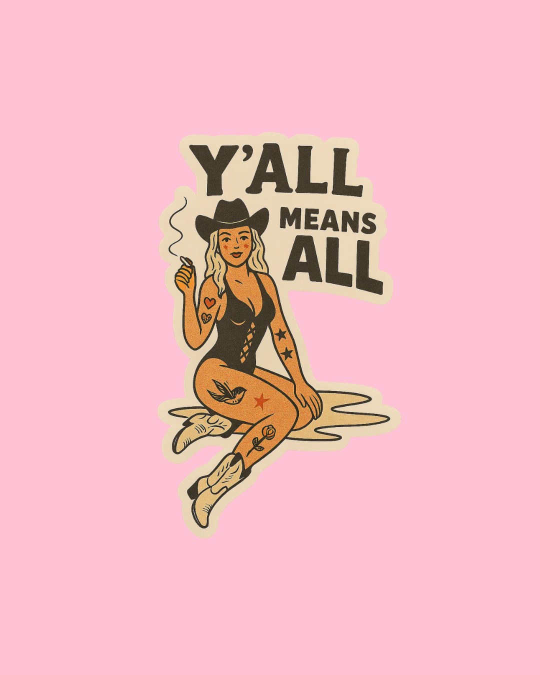 Y’all Means All Cowgirl Sticker – Inclusive Western Pin Up