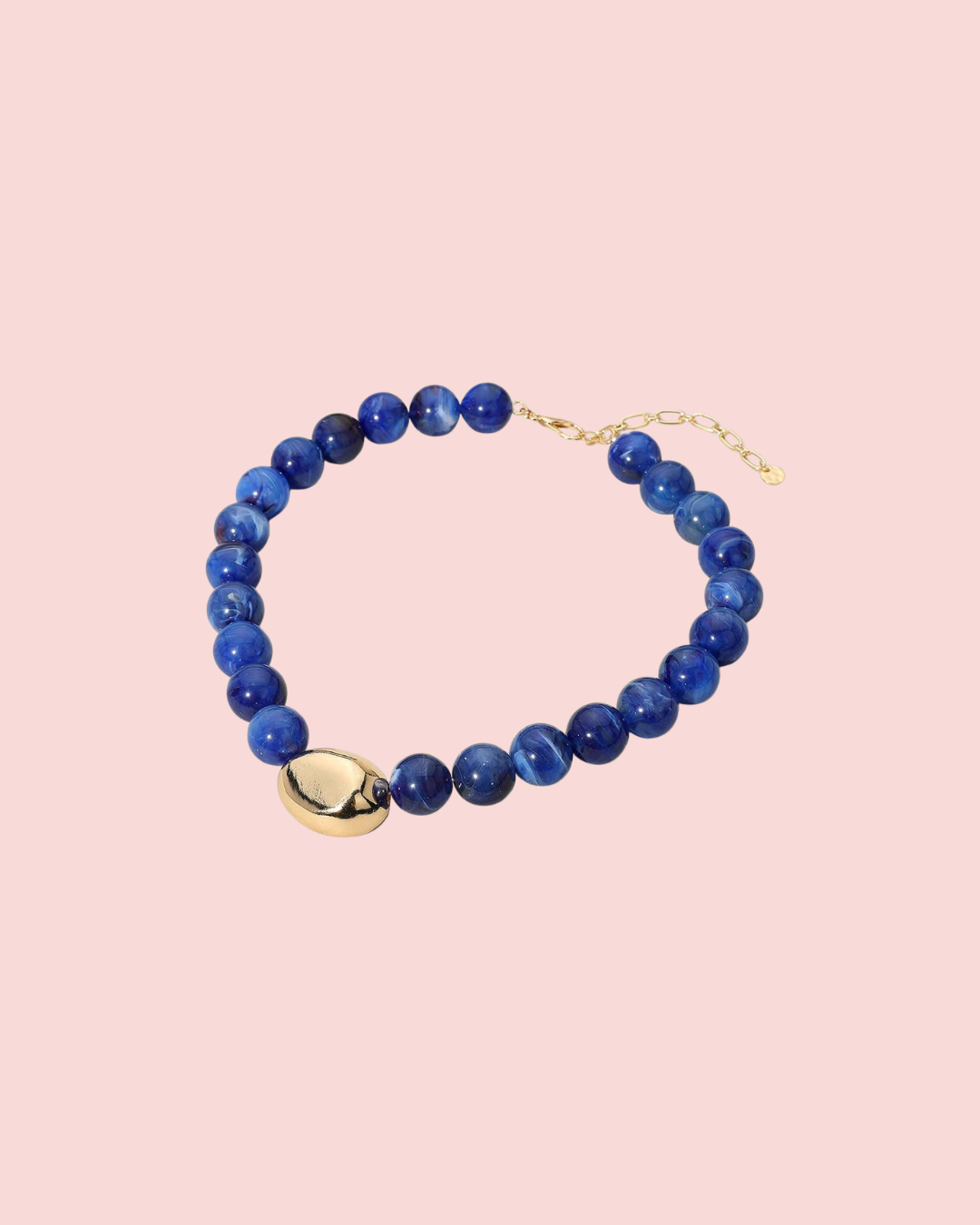 Polished Metal Bean Accent Bold Marbled Ball Beaded Statement Necklace