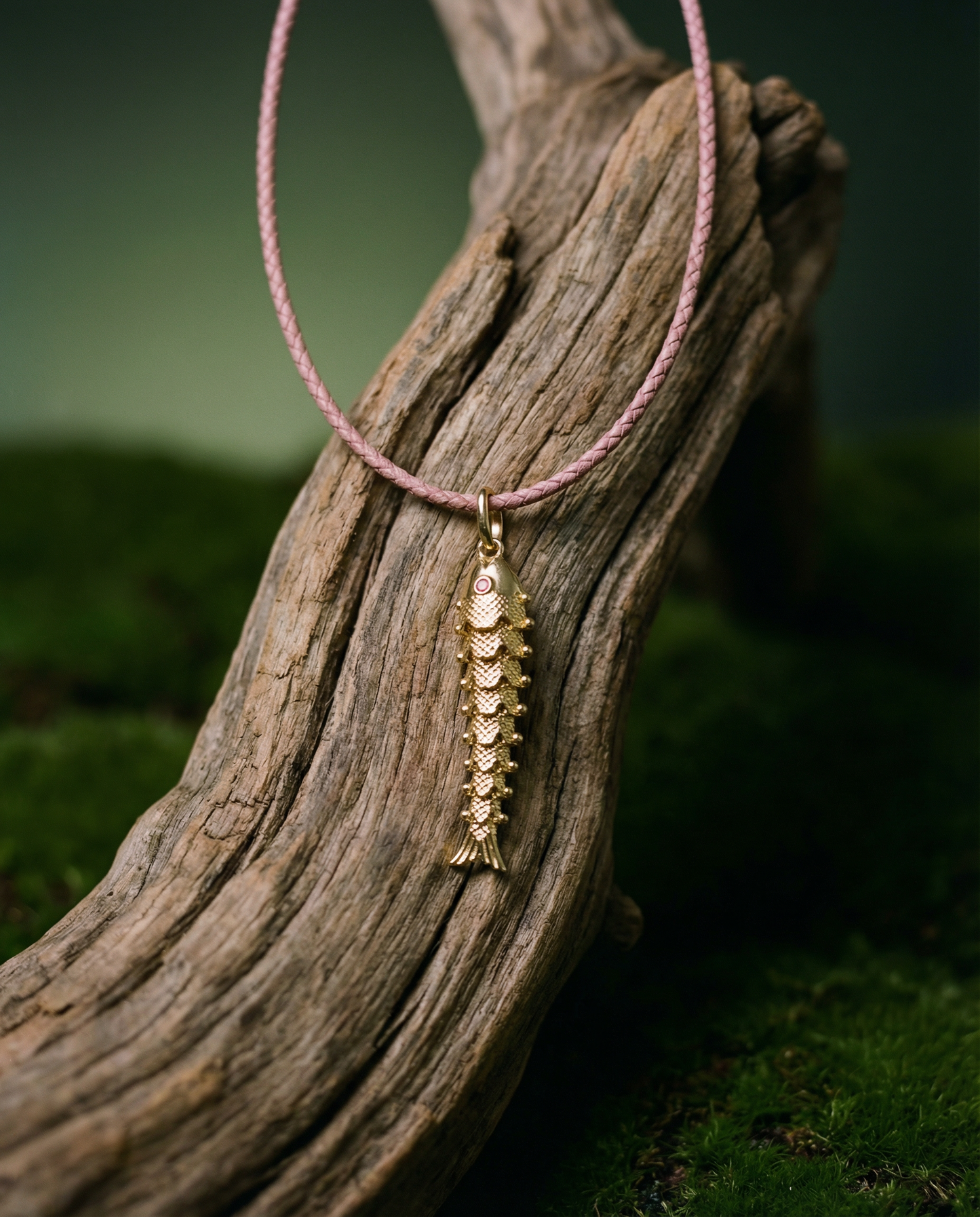 Gold Fish Bone Pendant Necklace