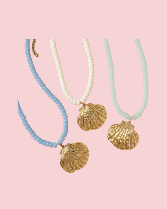COLOR BEAD SHELL PENDANT NECKLACE