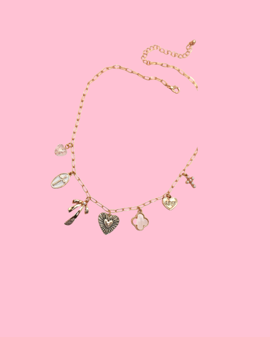 Bow Cross Heart Clover Charm Necklace