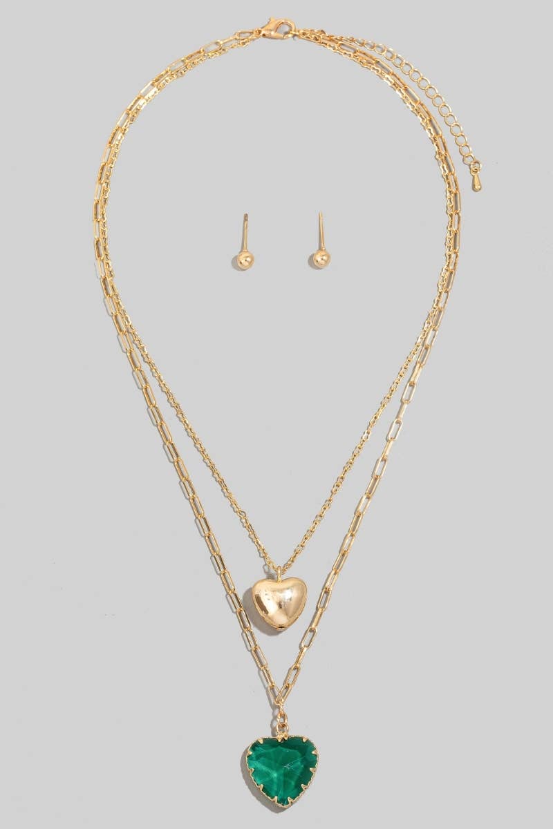 Faceted Crystal And Metallic Pendant Necklace Set