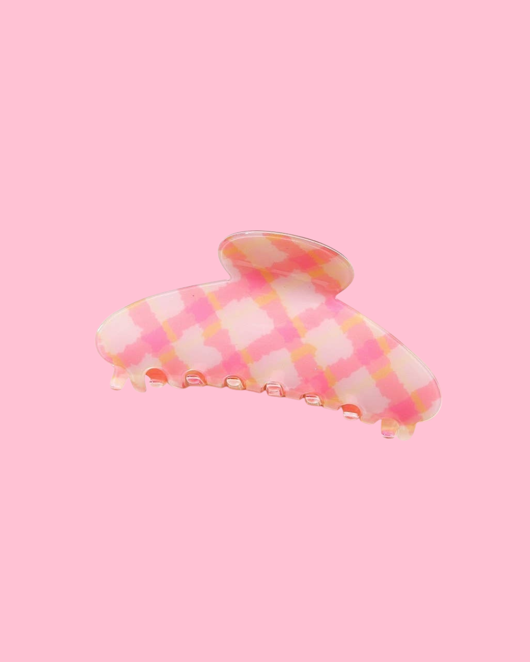 Pink Checker Oval Claw Clip