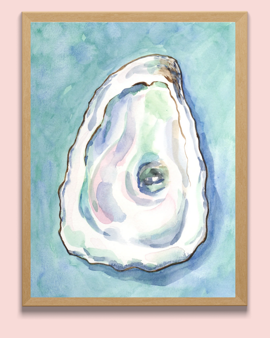 Oyster Watercolor Art Print Teal