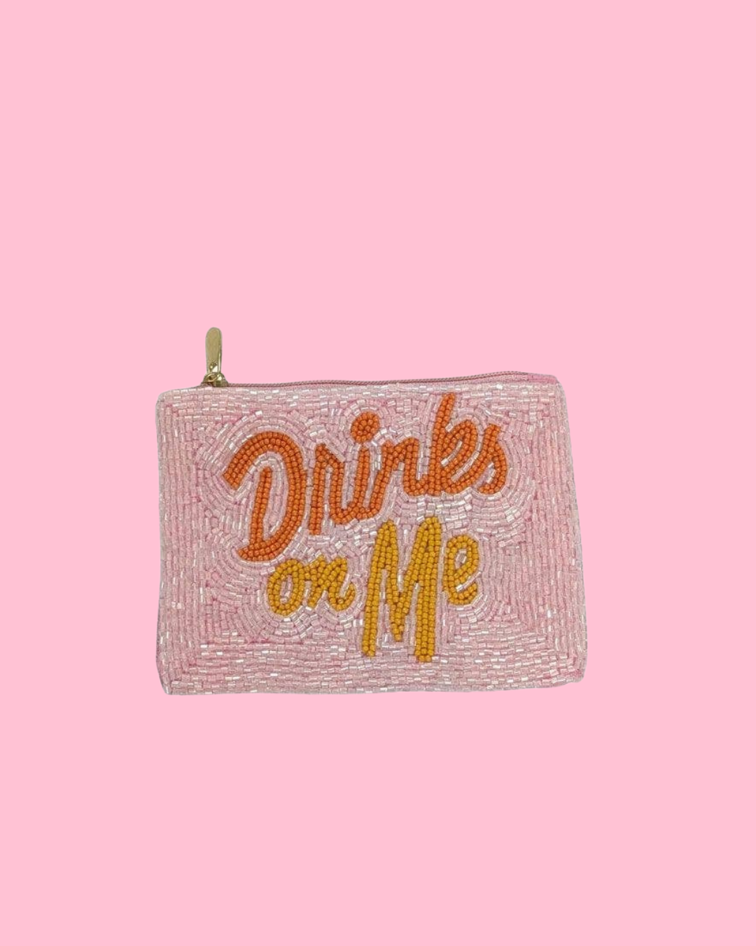 Ladies Fully Beaded DRINKS ON ME Themed Coin Purse