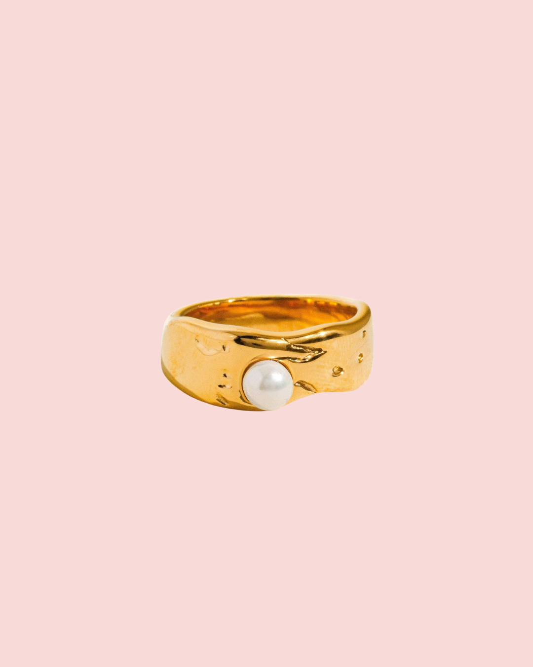 Pave 18K Gold Non-Tarnish Pearl Band Ring