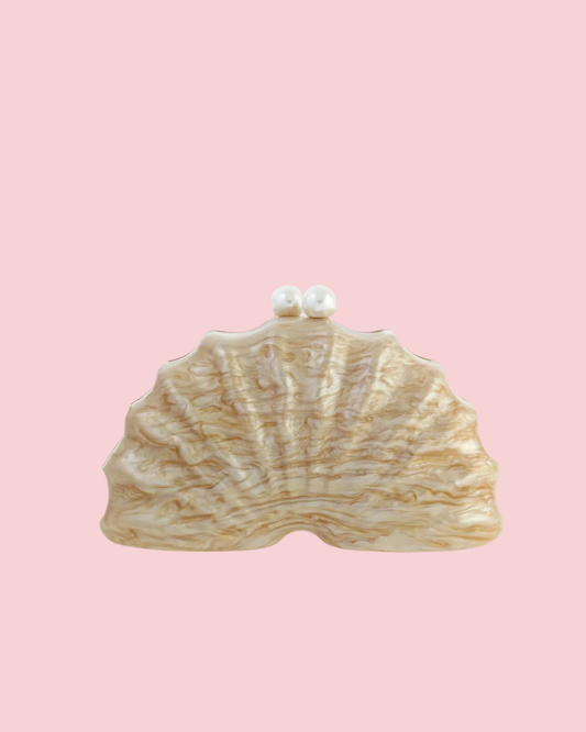 PEARL ACRYLIC FAN SHELL SHAPE EVENING CLUTCH