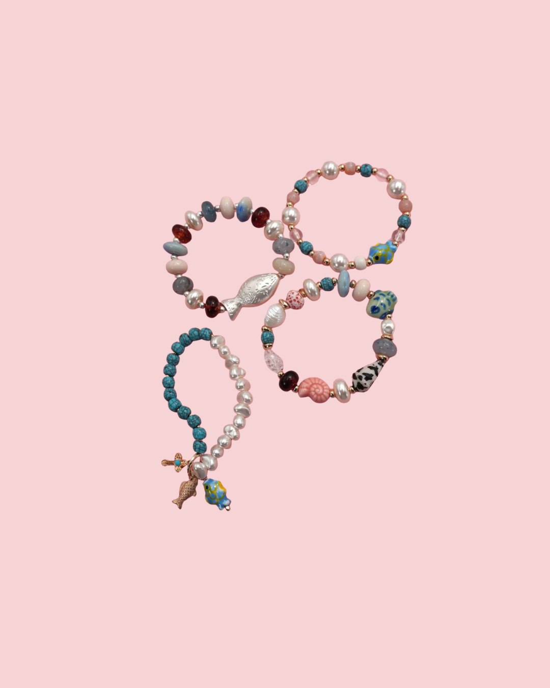 MULTI BEADED PORCELAIN FISH CERAMIC BRACELETS | 80B1365
