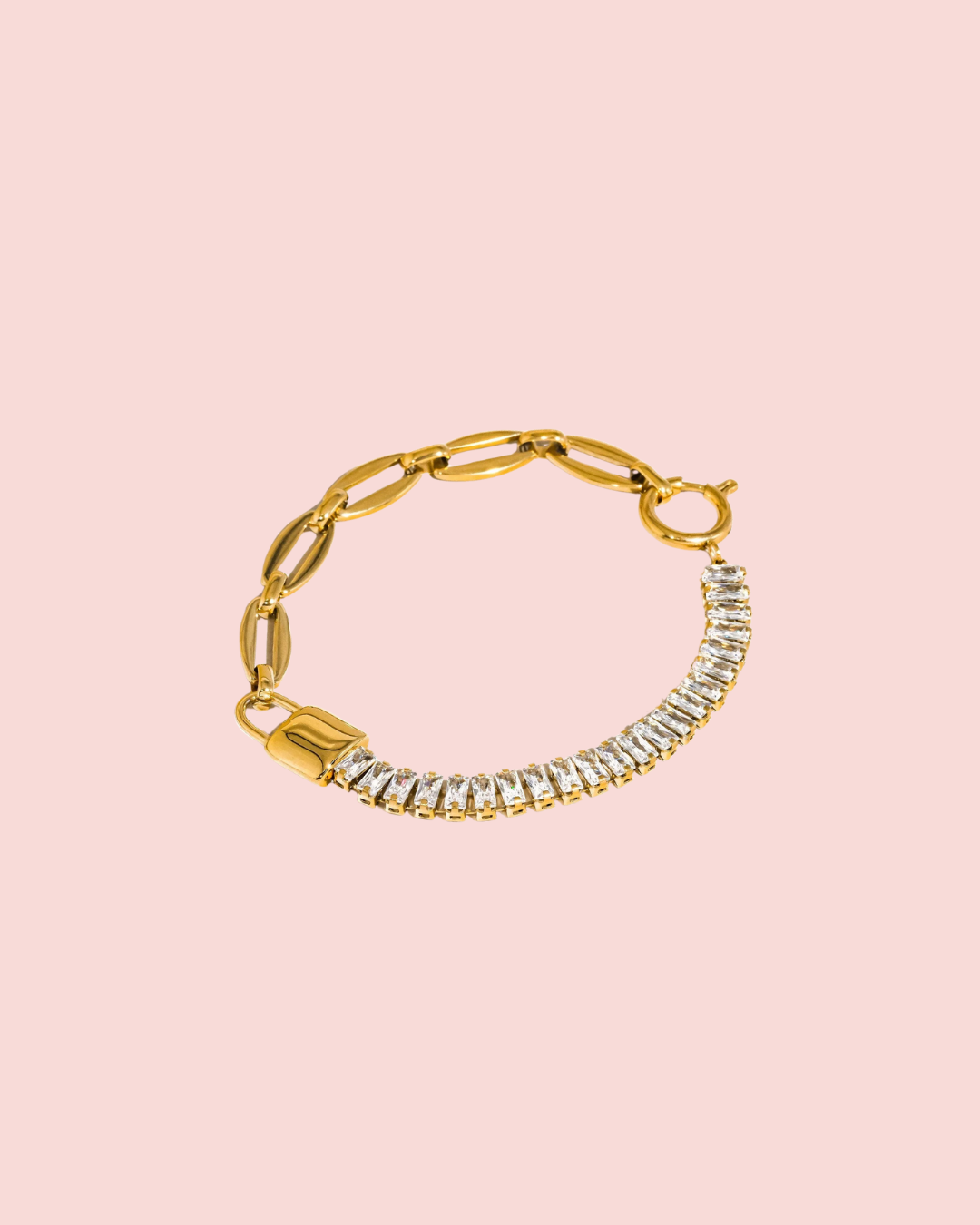 Benson 18K Gold Non-Tarnish Rhinestone Chain Bracelet