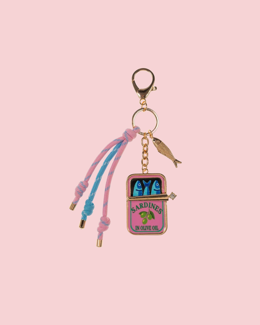 SARDINES CAN SHAPED PRINT W  ROPE SINGLE  BAG CHARM