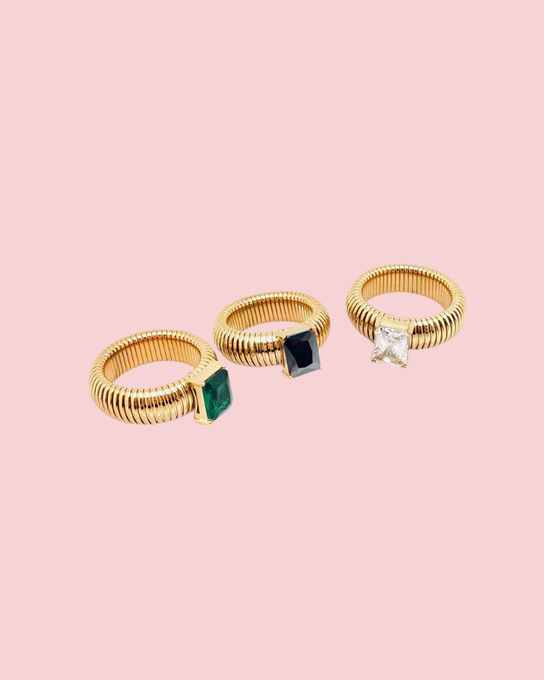Zircon 18K Gold Plated Stainless Steel Striped Rings - FGS