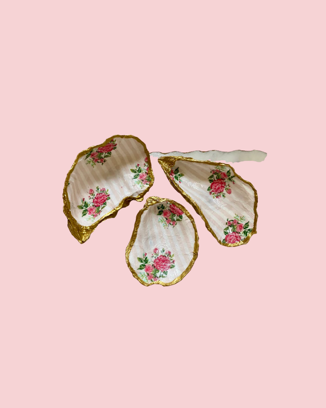 Striped Rose Oyster Shell Jewelry Dish