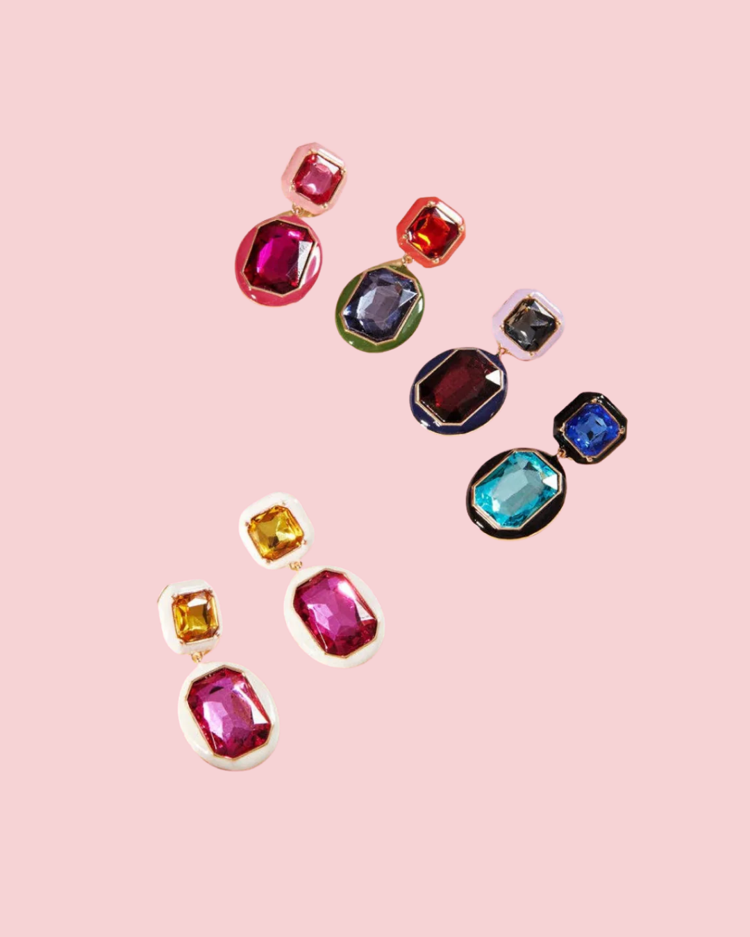 Square Shaped Multi Colored Glass Post Earrings
