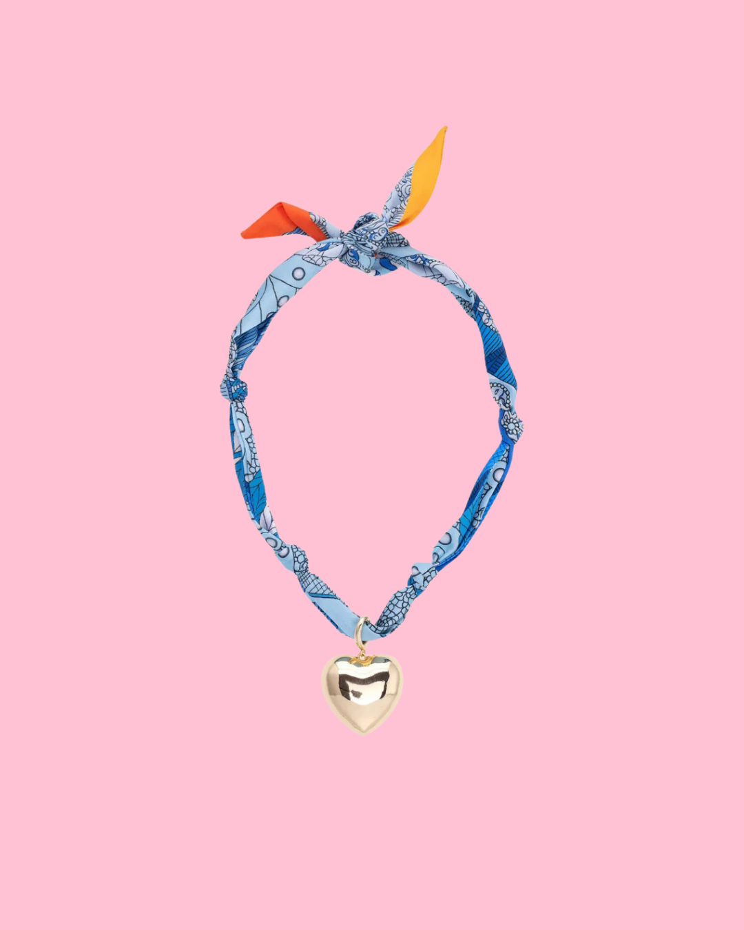 Gabby Puffy Heart Scarf Necklace in Aqua & White