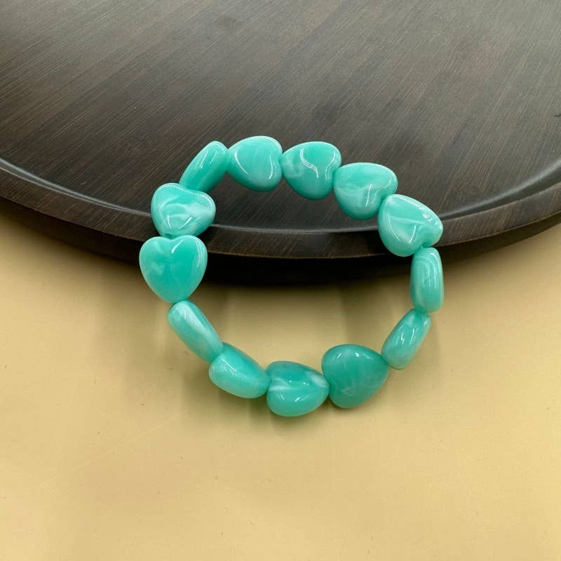 Color-Block Heart Beaded Resin Stretch Bracelet | 40B5251