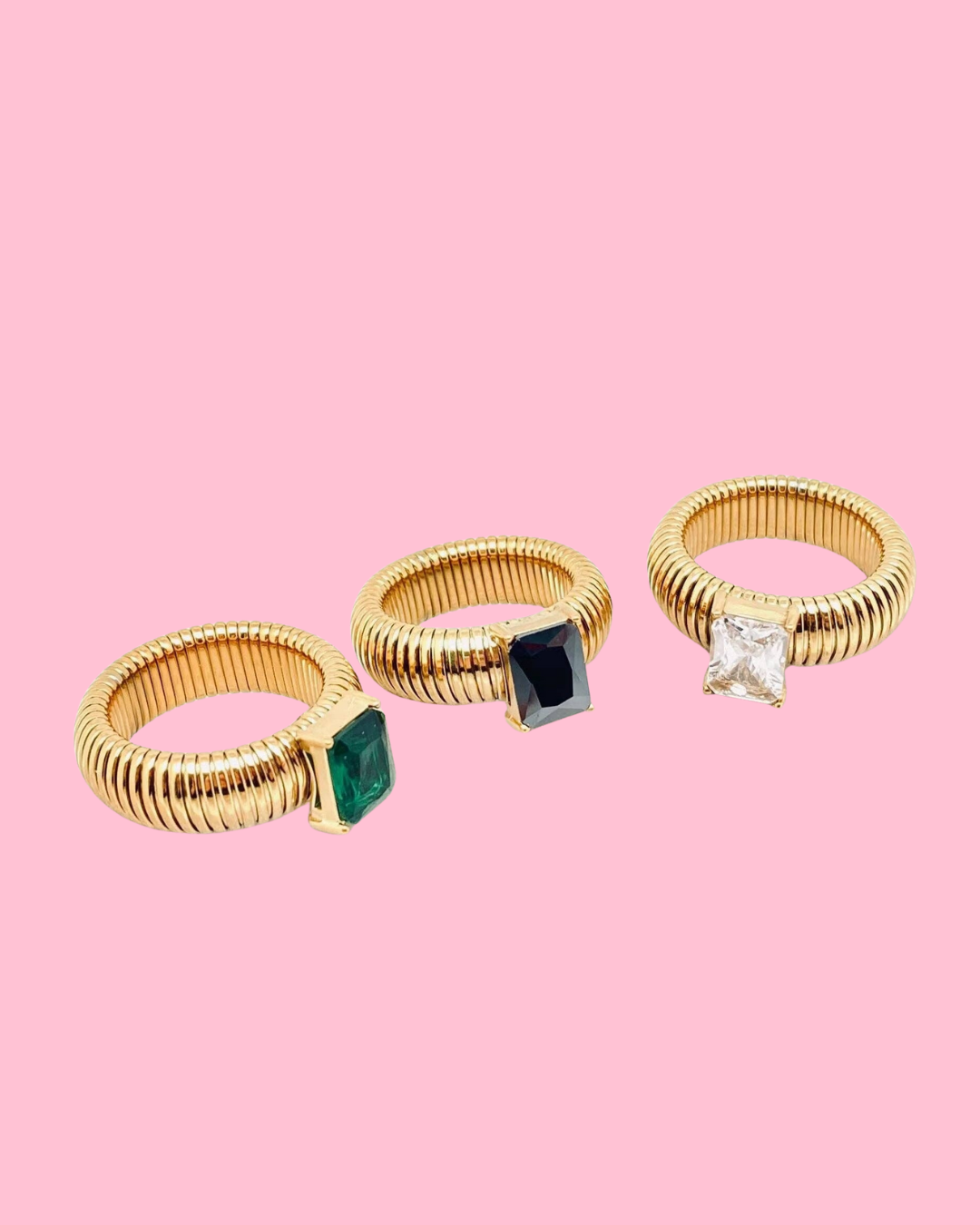 Zircon 18K Gold Plated Stainless Steel Striped Rings - FGS