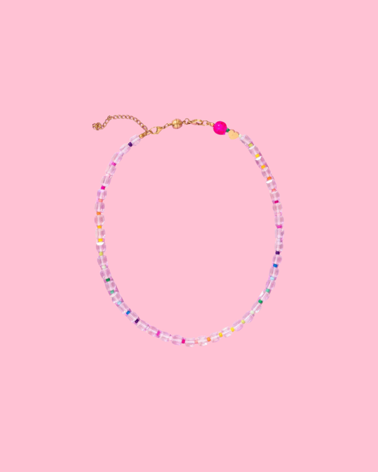Beaded Necklace - Clear + Multi-Colored - Jenn