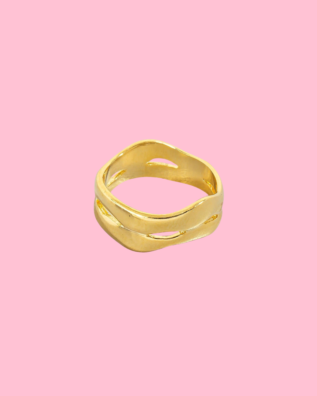 Gold Dipped Double Line Warped Metallic Ring