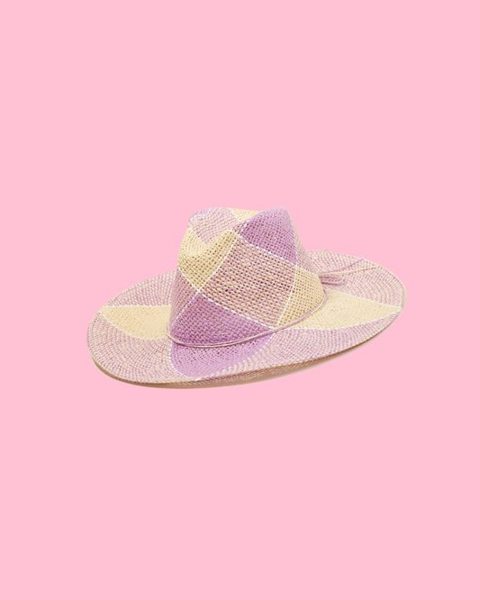Checkered Straw Weave Sun Hat