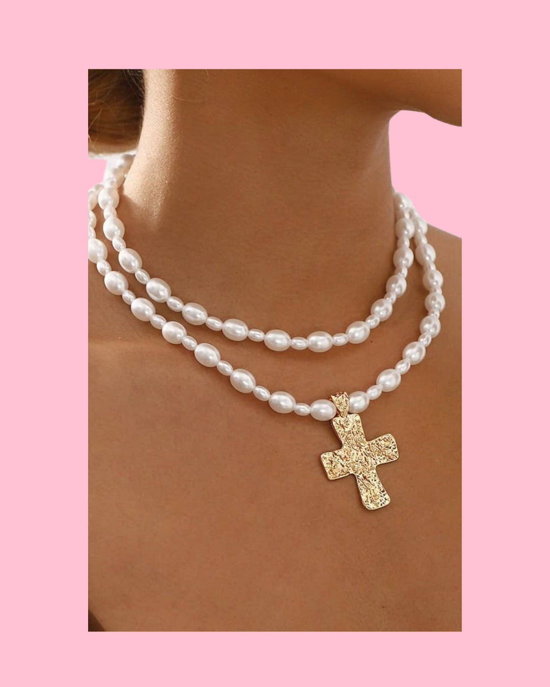 Pearl Cross Layered Necklace