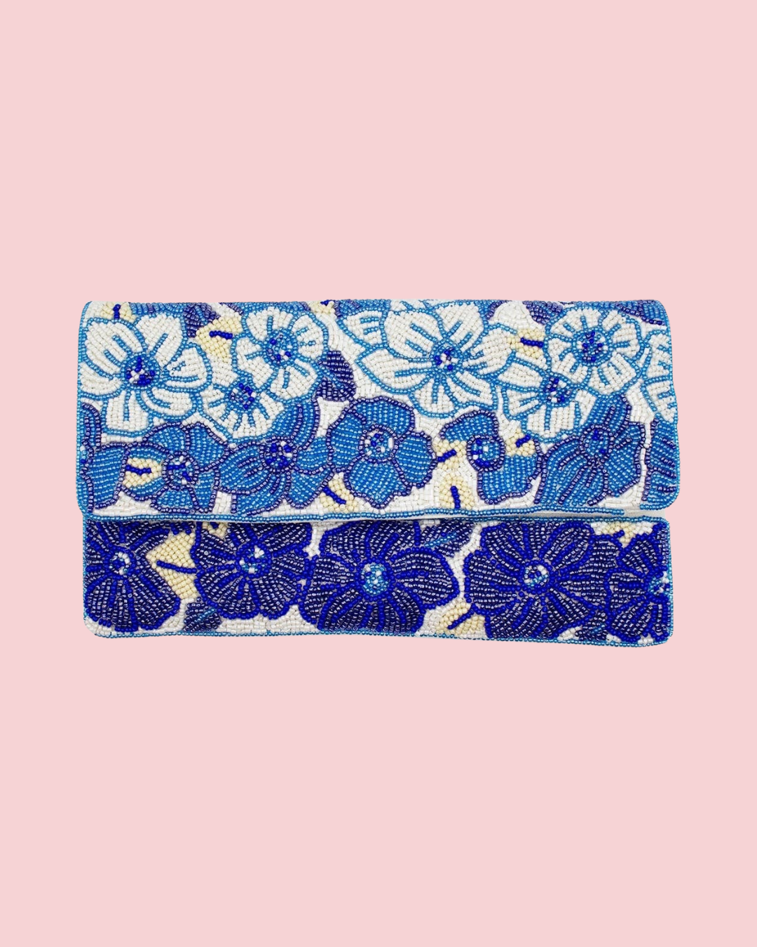 BLUE FLORAL BEADED CLUTCH