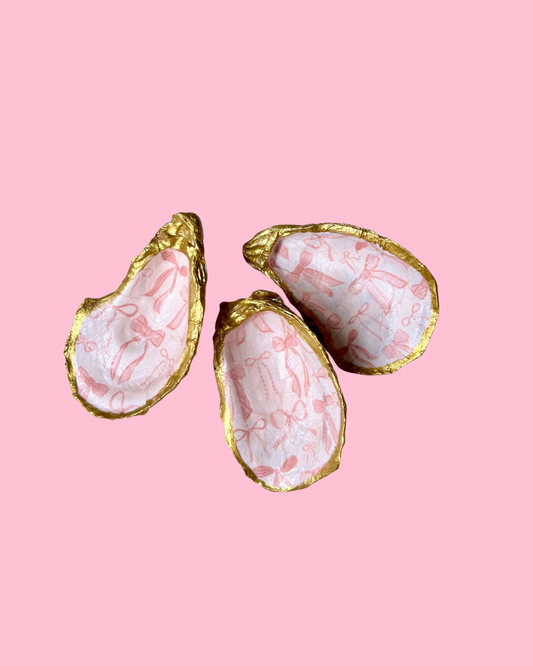 Valentine's Day Pink Bow Oyster Shell Jewelry Dish