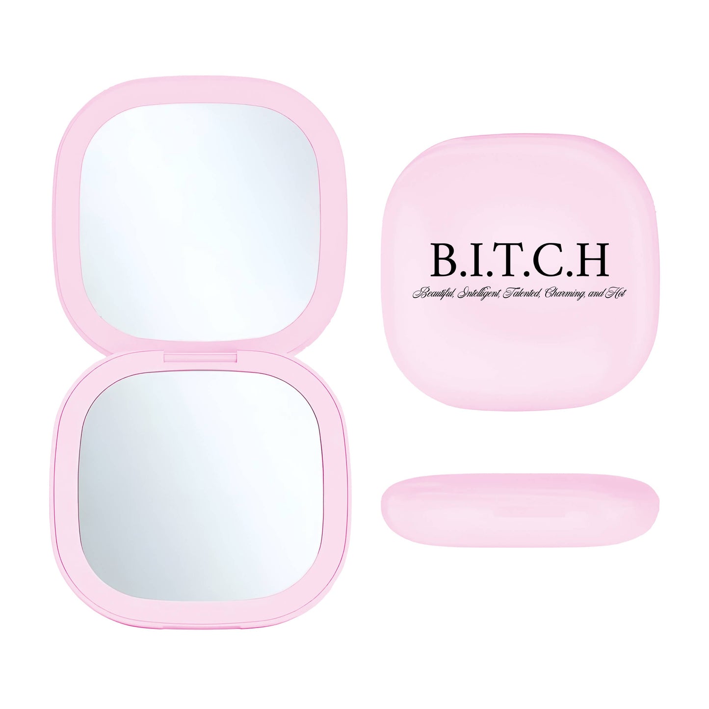 LED Compact Mirror (Pink) - BITCH