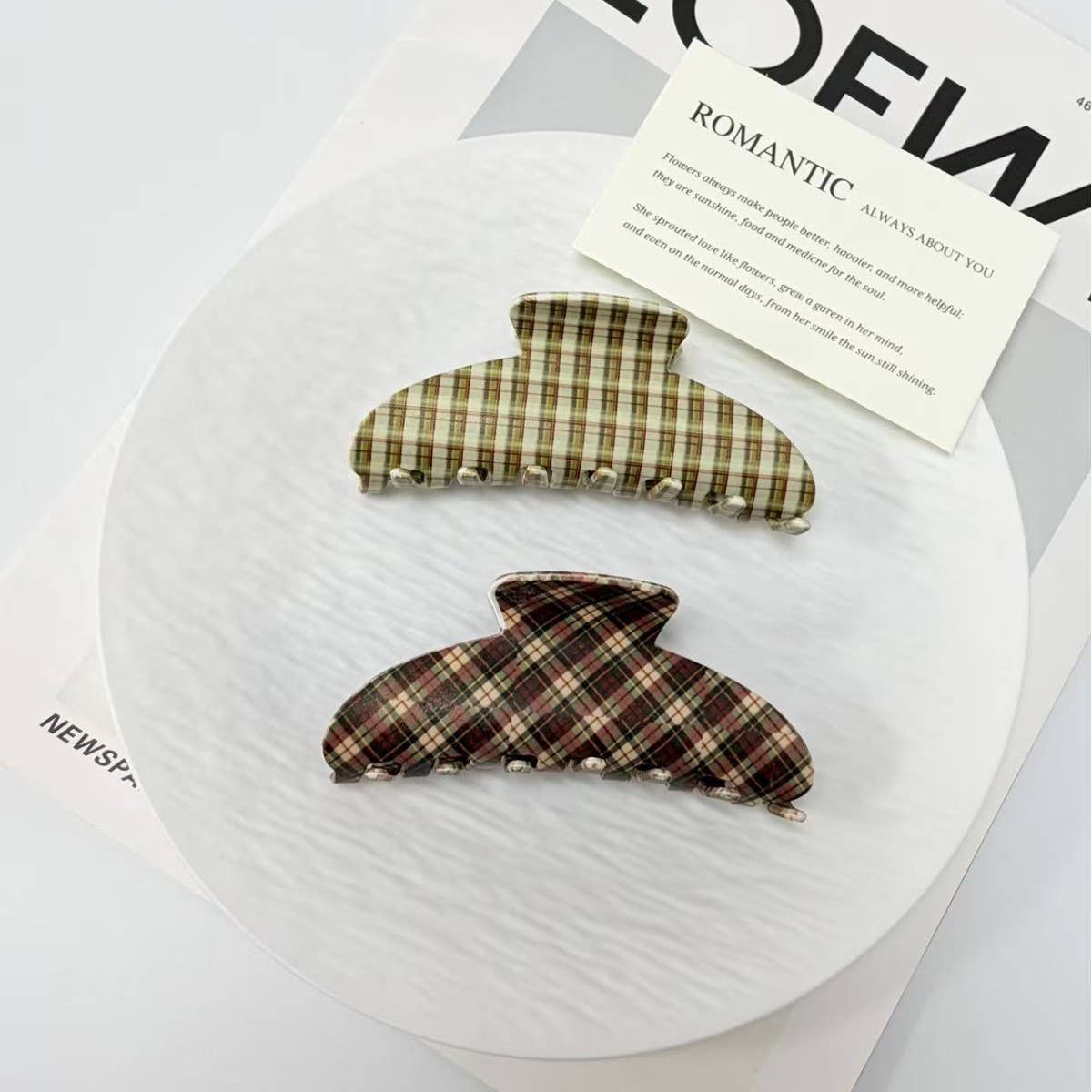 Vintage Plaid Pattern Hair Claw Clip