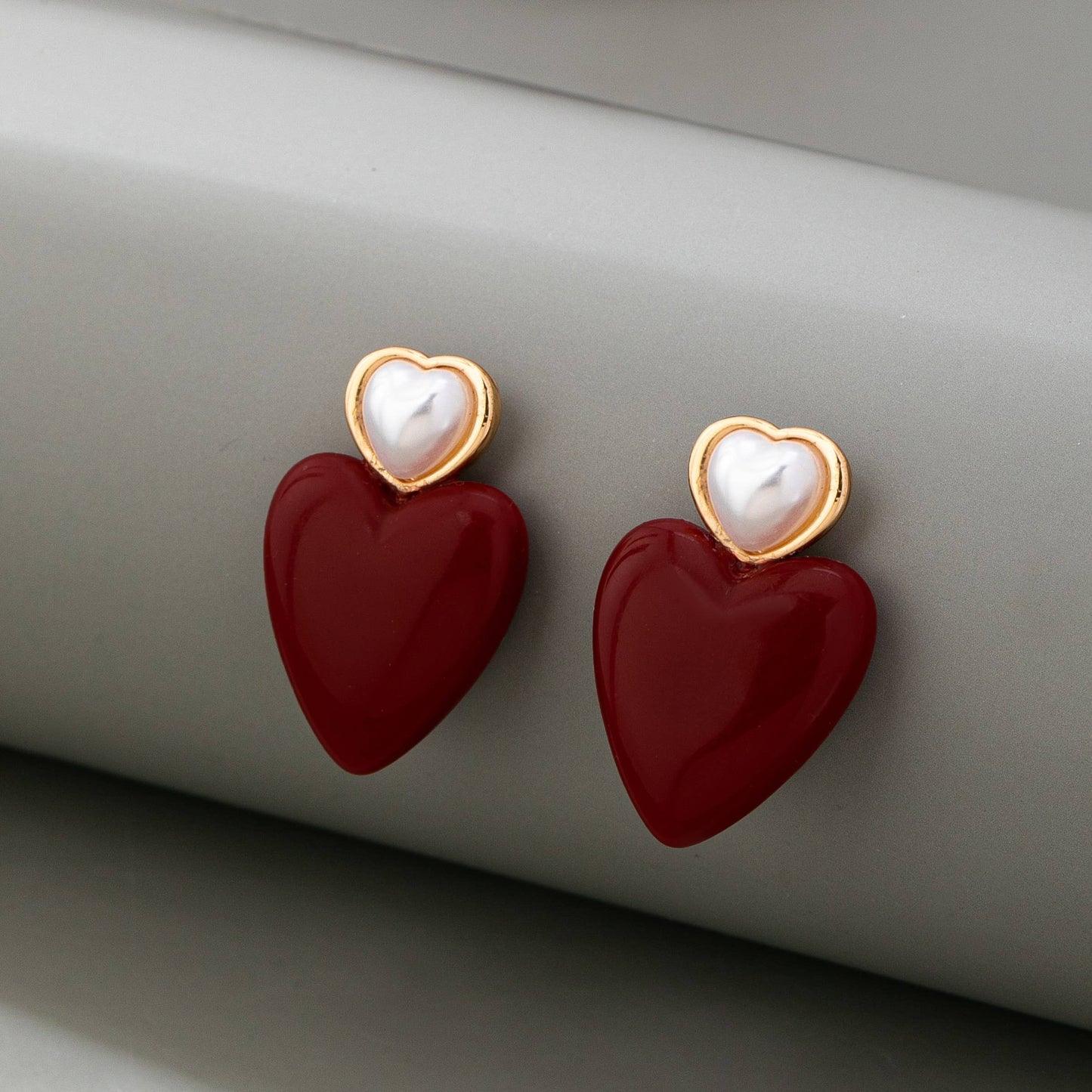 Double Heart Pearl Heart Drop Earring