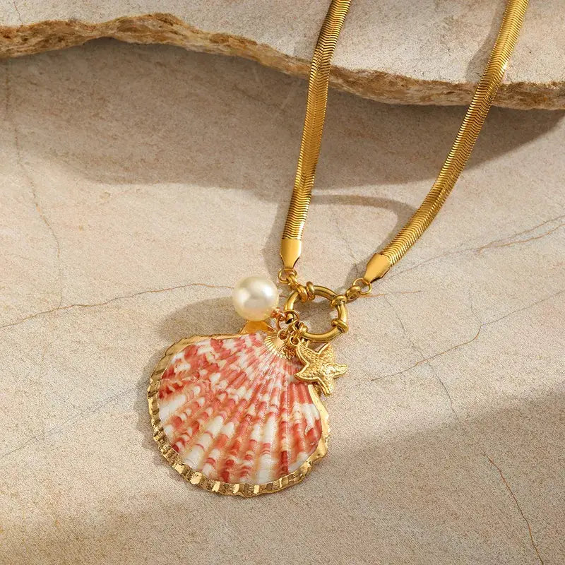 18K Gold Shell Charm Necklace – Stainless Steel
