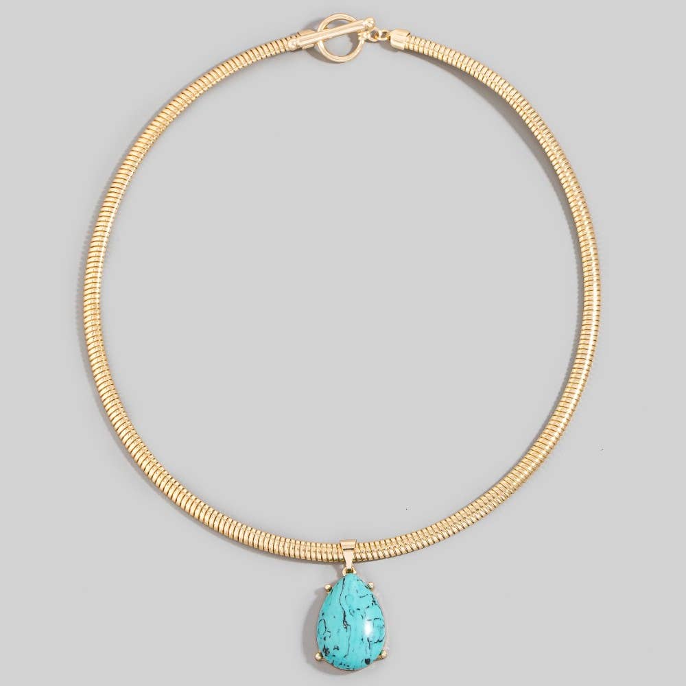 Teardrop Pendant Metallic Flexible Snake Chain Necklace